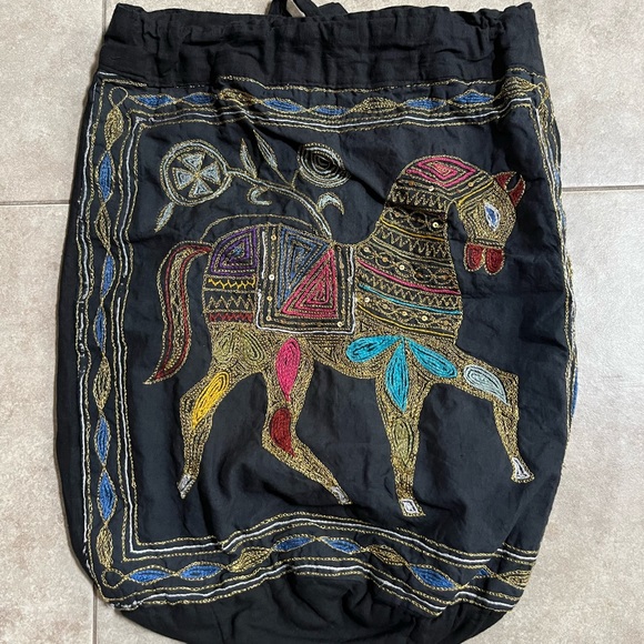 Handbags - Boho backpack with embellished embroidered horse